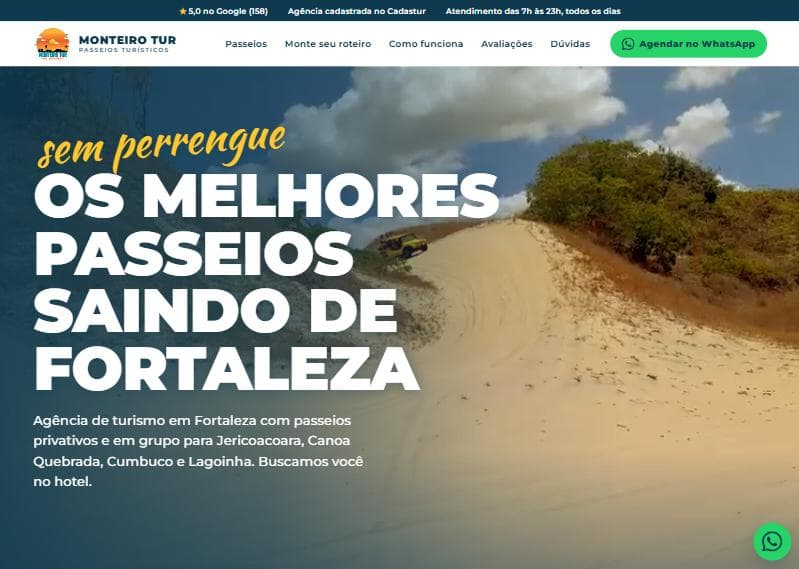 Site da Monteiro Tur com passeios saindo de Fortaleza